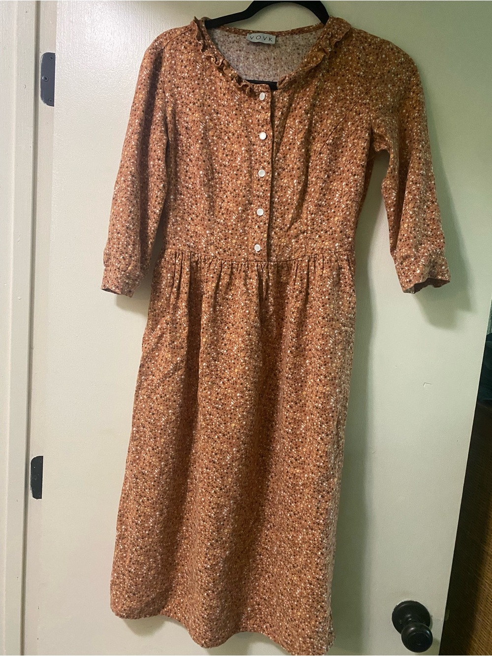 Rust Floral Button-Front Midi Dress